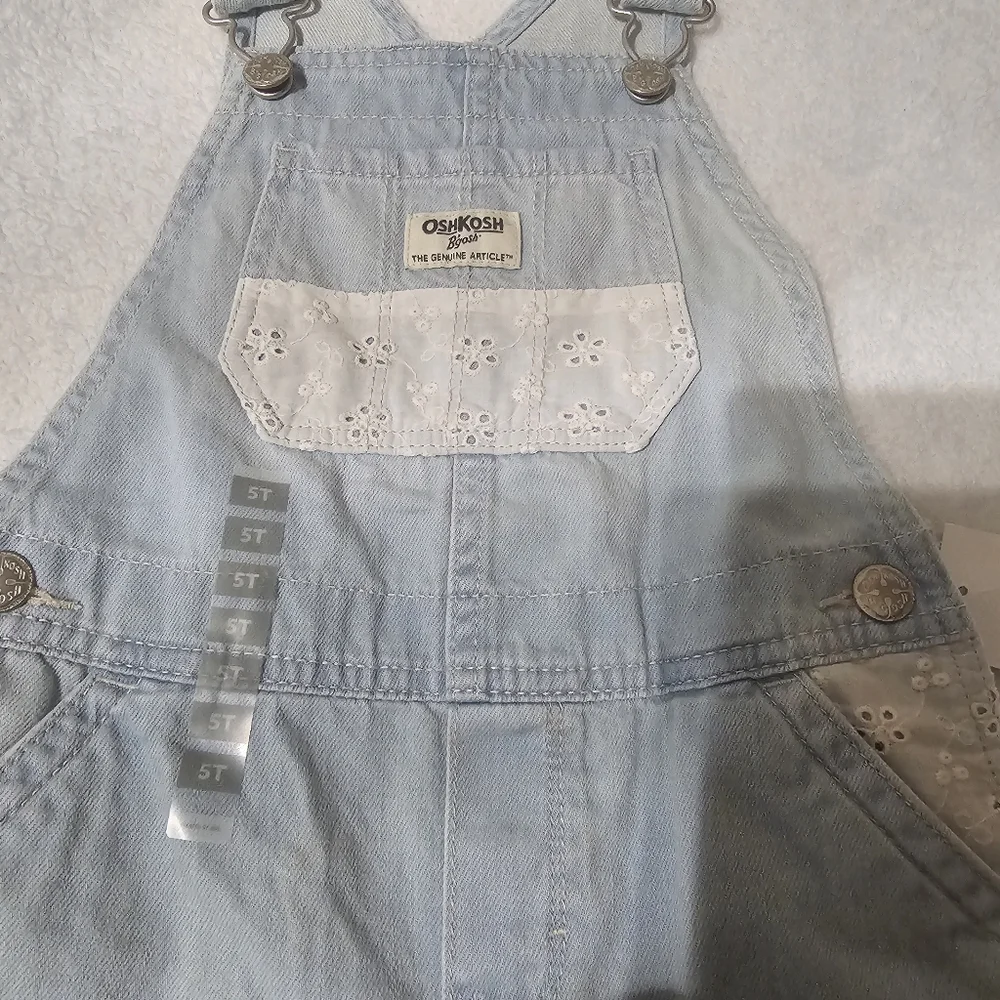 OshKosh B'gosh Denim Short Overalls with White Details Chambray Lace 5t